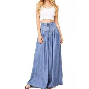 Vibrant MIU Womens Small Palazzo Pants ULTRA Wide Leg Blue Light Chambray USA